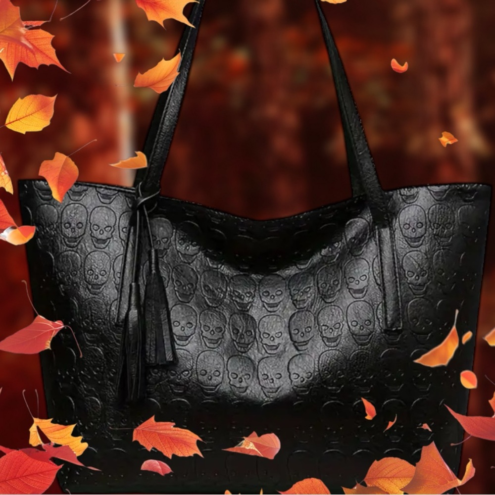 🆕 Women's Medium Capacity Embossed Skull Tote Bag, Solid Color Shoulder Bag